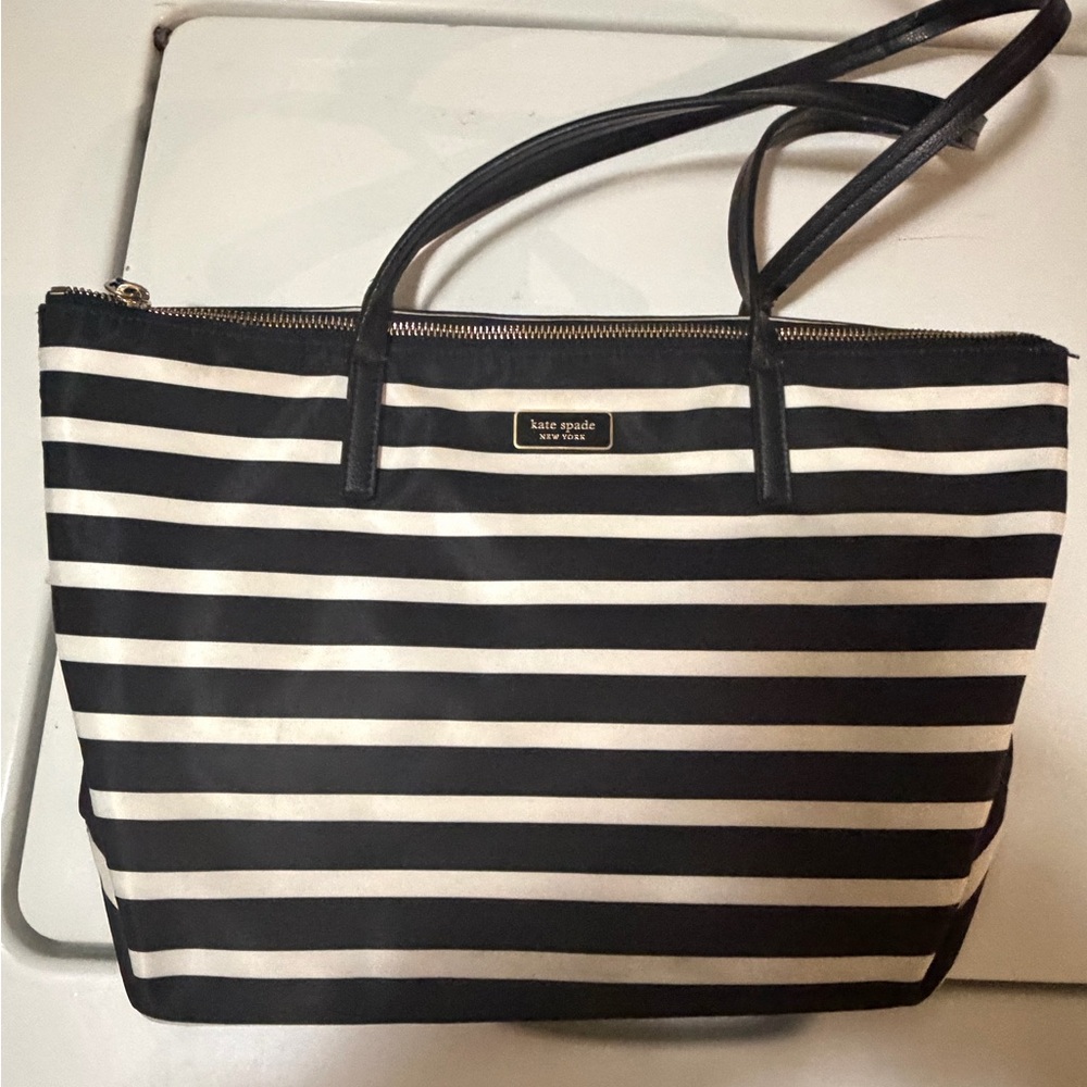 Kate Spade Black and Cream Striped Tote